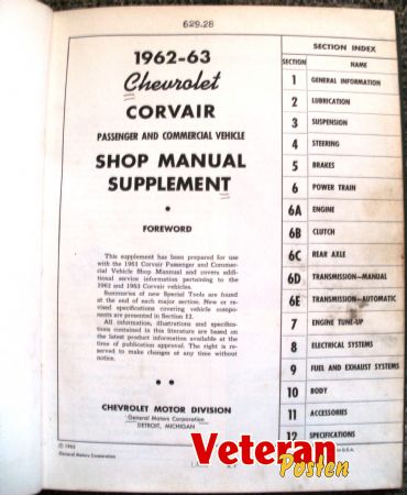 62-63 Corvair Shop manual. 